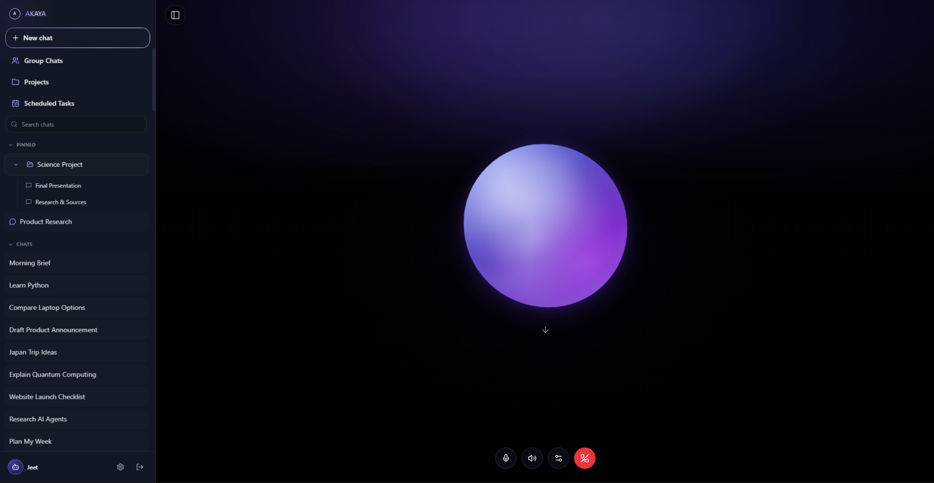 AKAYA Voice conversation with audio and call controls